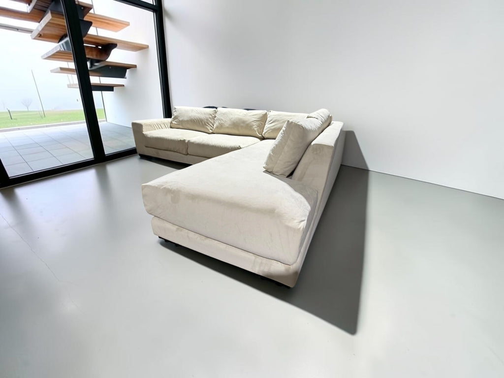 West Elm Dalton 121” Sofa Chaise Sectional in Sand Velvet