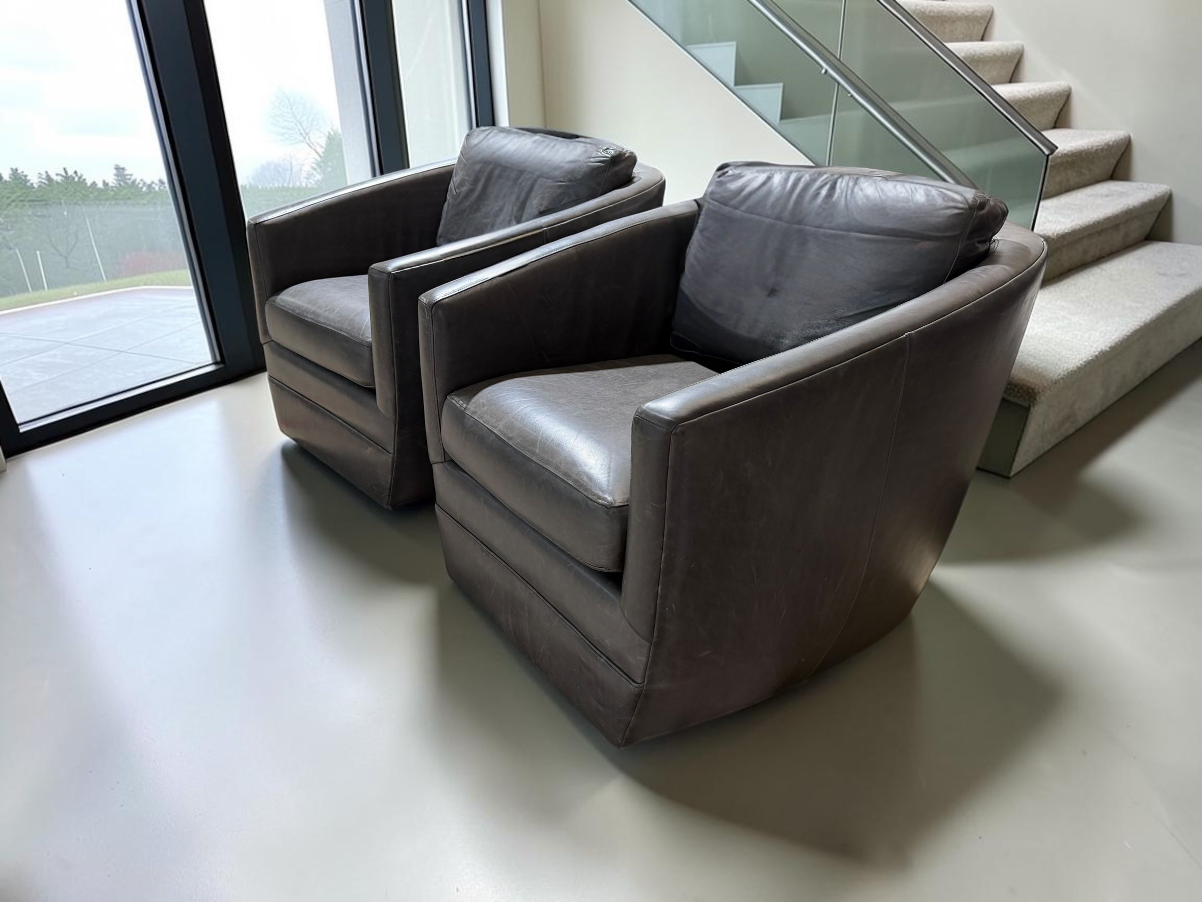 Room & Board Ford Swivel Chairs in Laino Slate Leathe