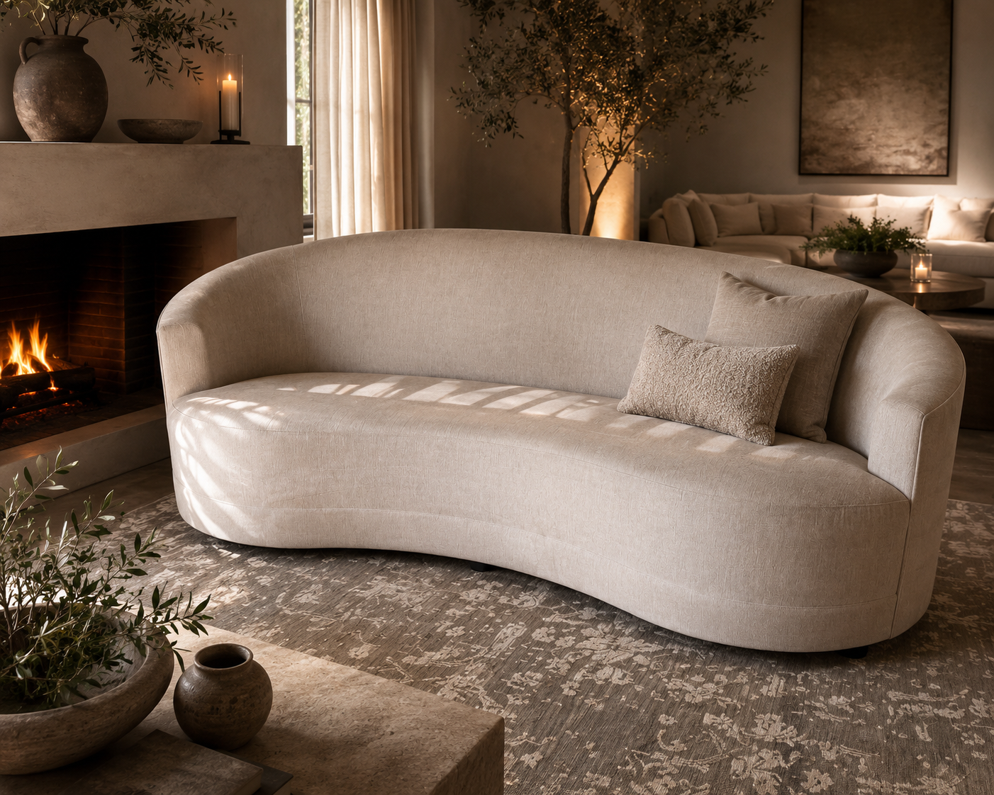 Crate & Barrel Infiniti 88” Curve Back Sofa in Synergy 
Fabric, Oatmeal Heathered Chenille