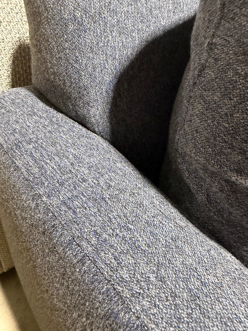 Room & Board Linger 116” 2 piece Sofa Chaise Sectional, Down Blend Cushions in Sumner Navy.