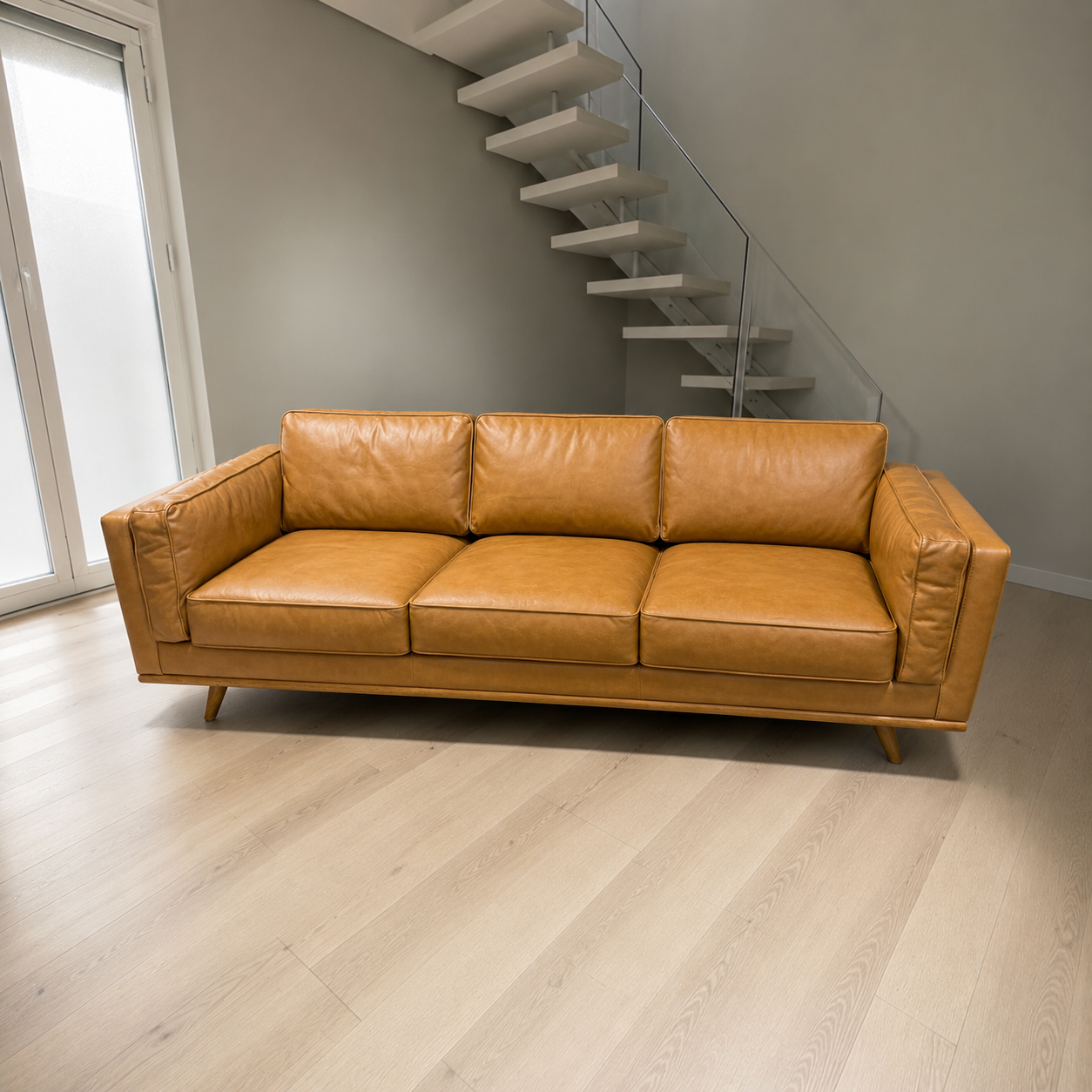 Article Sven 90” Sofa in Cognac Leather.