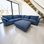 West Elm Harmony 117” 3 Piece L Shape w/ Ottoman in Midnight Performance Distressed Velvet