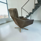 West Elm Austin Leather Swivel Chair in Charcoal Green Leather