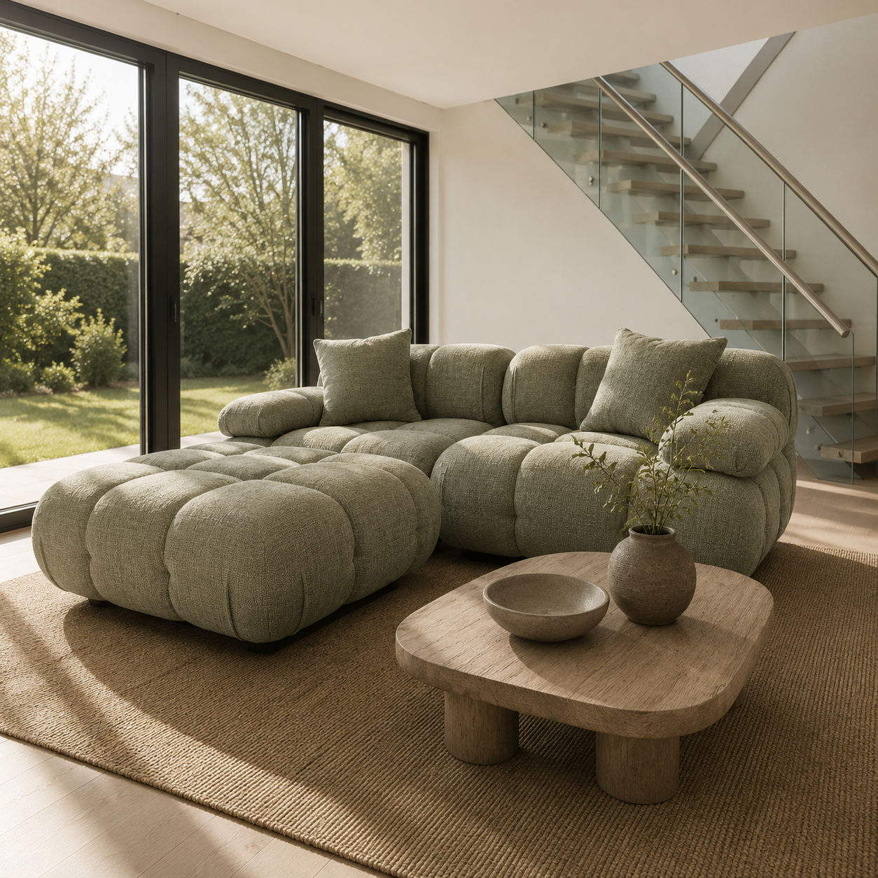 Rove Concepts Belia Sofa w/ Ottoman in Sage Velvet