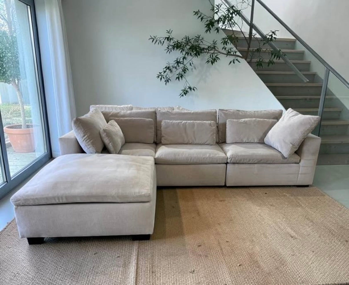 West Harmony 122" Modular Reversible 3-Piece Ottoman Sectional in Sand Distressed Velvet