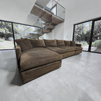 Crate & Barrel Lounge Deep 150” 3 Piece XL Deep Sofa Chaise Sectional in Velvet Microfiber Coffee