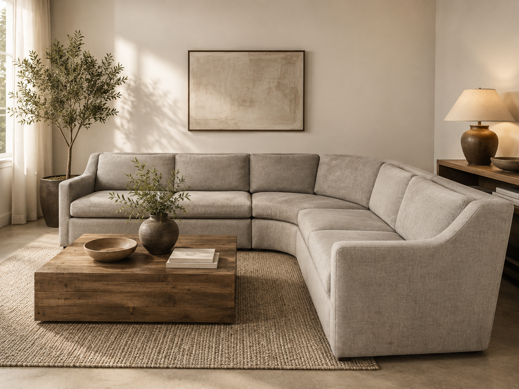 Crate & Barrel Notch 128.5" Curved 3 Piece Sectional in Hansel Storm