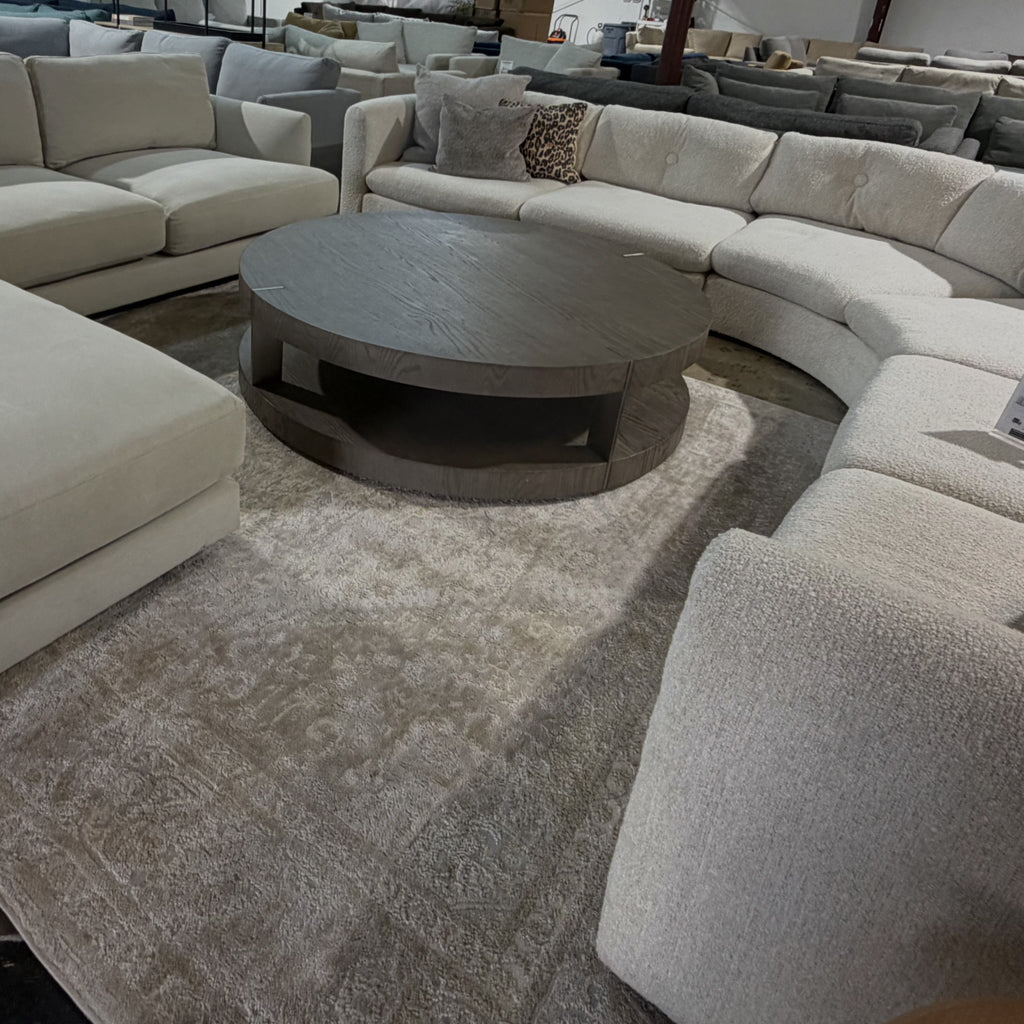 Restoration Hardware Ligne Open 55” Round Coffee Table in Brushed Brown Oak