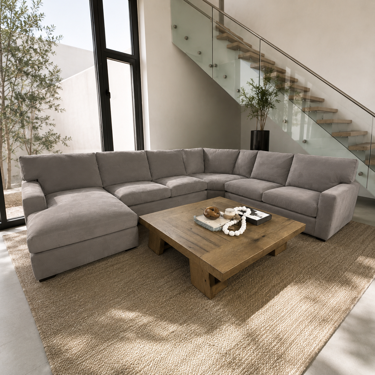 Crate & Barrel Axis 154" Wedge 4 Piece Sectional, Down Blend in Douglas Nickel Herringbone