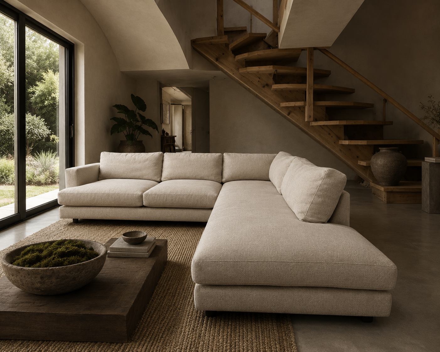 West Elm Haven 108" Bumper Chaise Sectional in Oatmeal Linen Weave