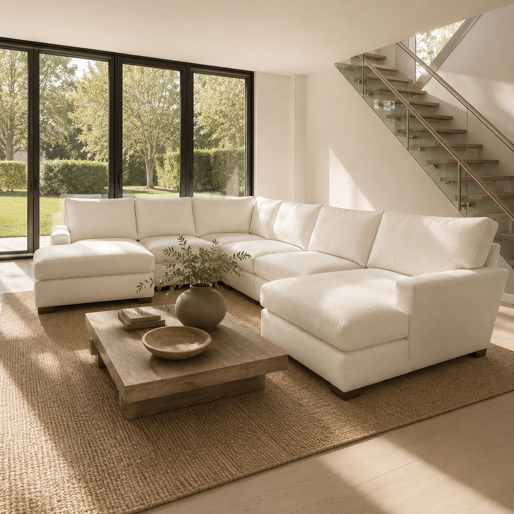 Potterybarn Turner Double Chaise U Shape Sectional in Alabaster, Performance Heathered Basketweave