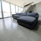 Room & Board Linger 116” 2 piece Sofa Chaise Sectional, Down Blend Cushions in Sumner Navy.