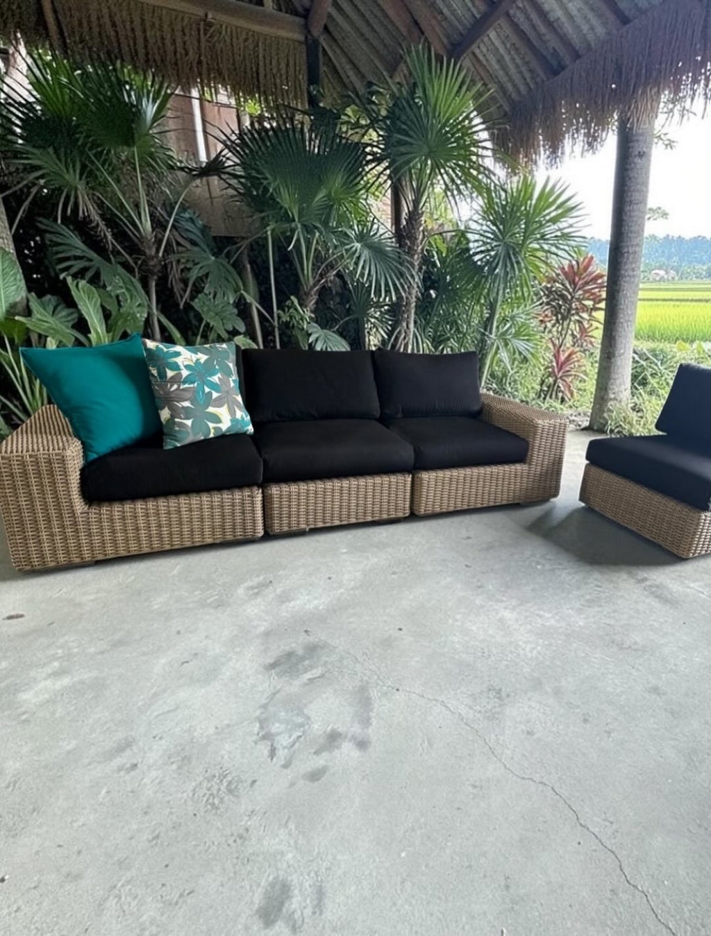 Crate & Barrel Abaco Modular All-Weather Wicker Outdoor Sofa Sectional with Graphite Sunbrella ® Cushion