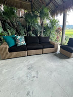 Crate & Barrel Abaco Modular All-Weather Wicker Outdoor Sofa Sectional with Graphite Sunbrella ® Cushion