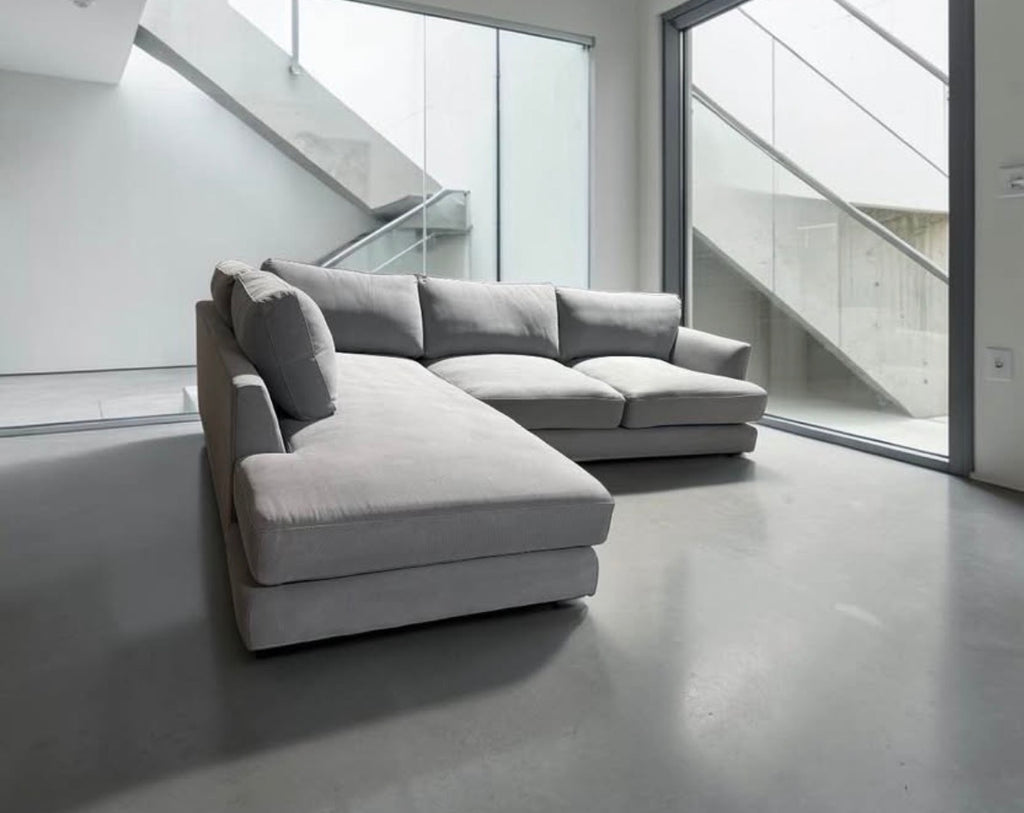 West Elm Haven 108" 2-Piece Bumper Chaise Sectional, Heavy Down Blend Cushions in Storm Gray Washed Canvas