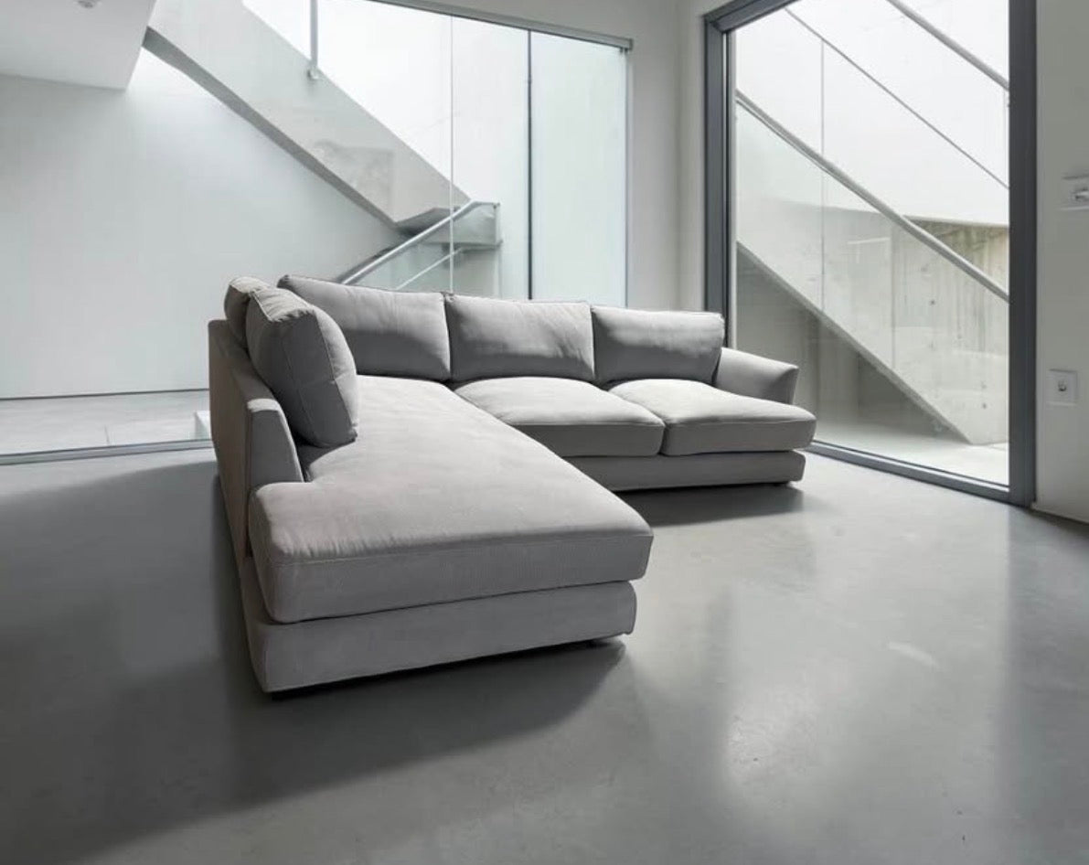 West Elm Haven 108" 2-Piece Bumper Chaise Sectional, Heavy Down Blend Cushions in Storm Gray Washed Canvas
