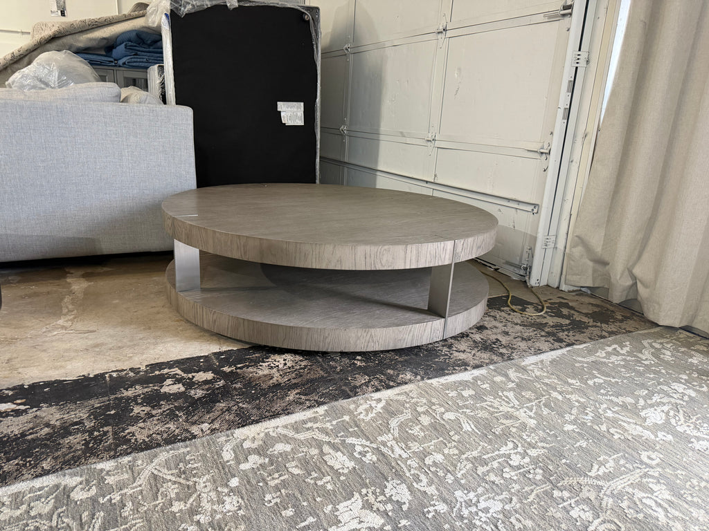 Restoration Hardware Ligne Open 55” Round Coffee Table in Brushed Brown Oak