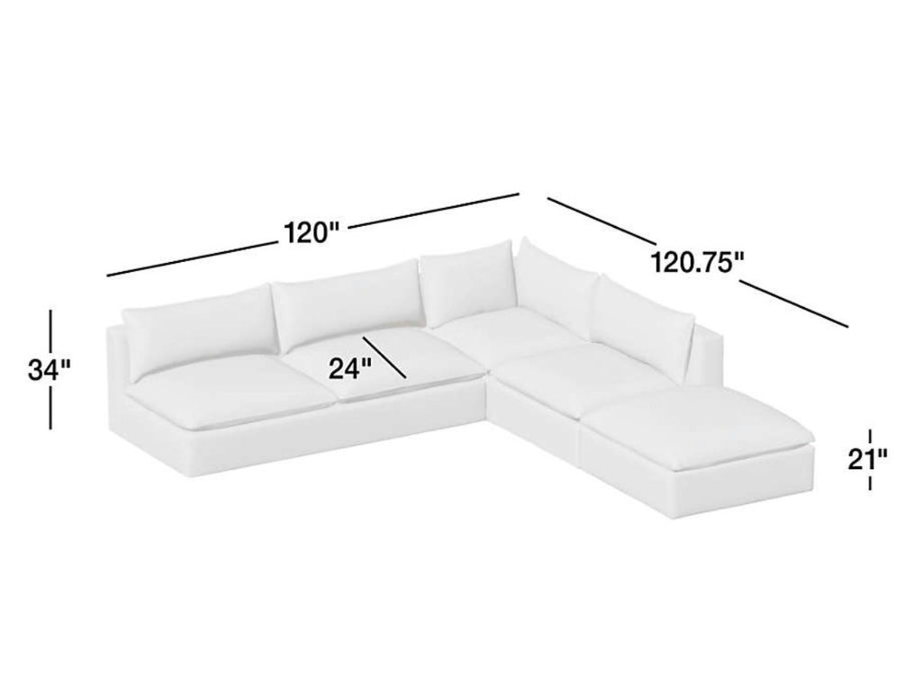 Crate & Barrel Lotus Deep Modular 4-Piece L-Shaped Armless Sectional Sofa with Ottoman