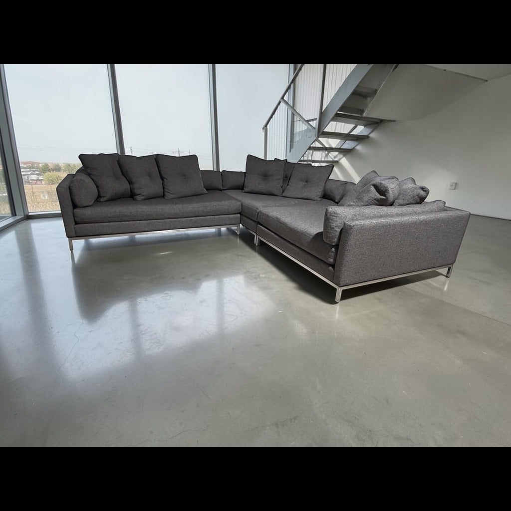 Restoration Hardware Cordoba 139” x 118” 3 Piece, XL wide Sofa Sectional, Heavy Down Blend Cushions in Charcoal Performance Linen Basketweave