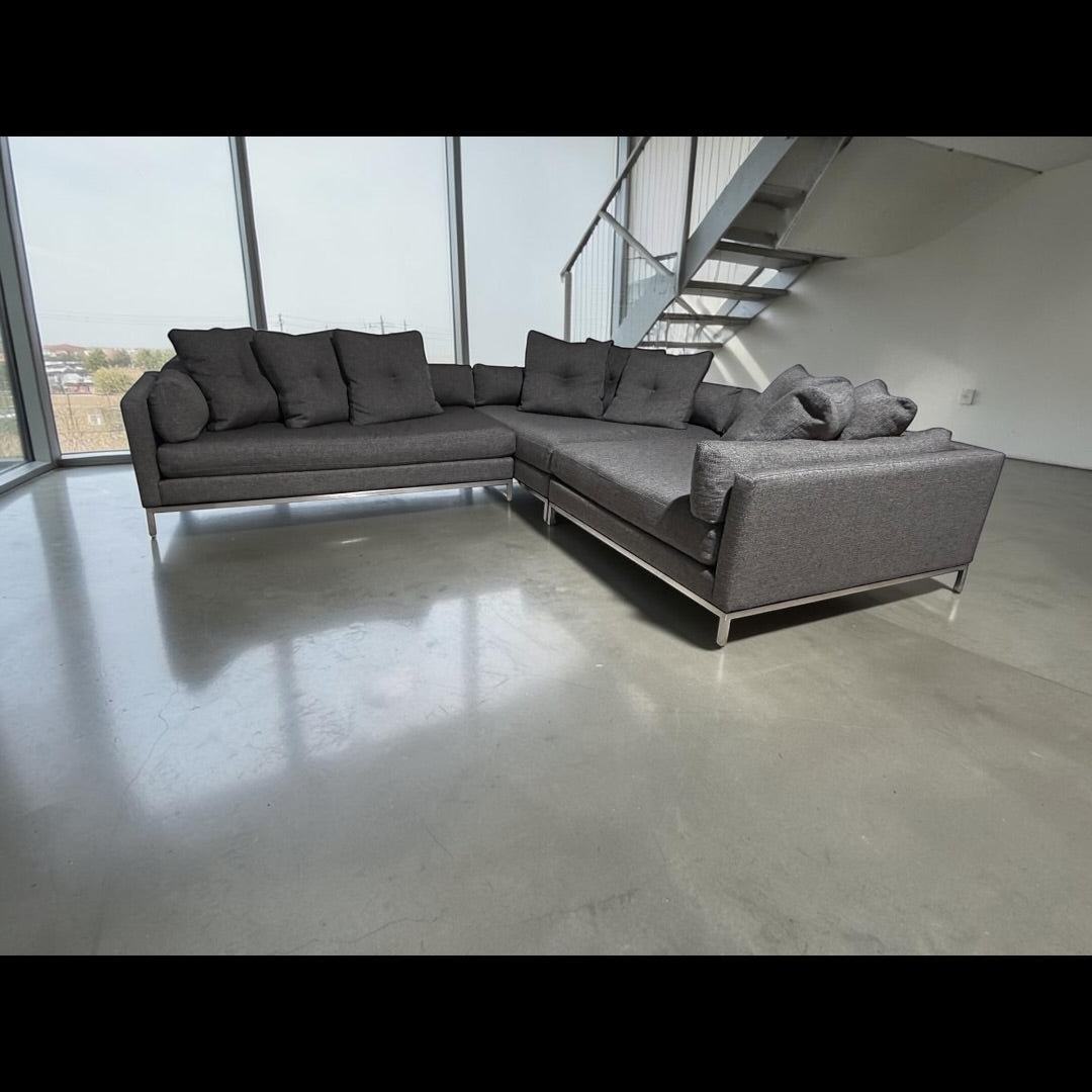 Restoration Hardware Cordoba 139” x 118” 3 Piece, XL wide Sofa Sectional, Heavy Down Blend Cushions in Charcoal Performance Linen Basketweave