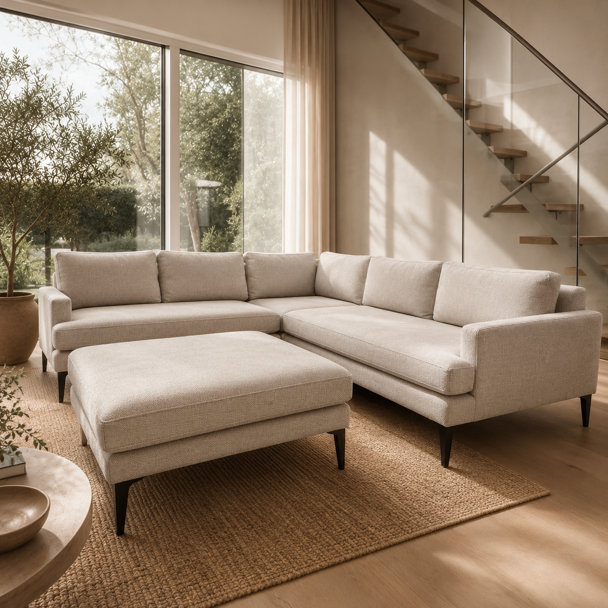 West Elm Andes 105” L-Shaped
Sectional Sofa with Ottoman in Gravel Twill