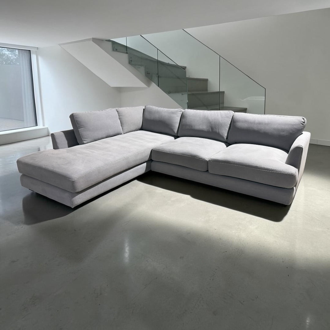 West Elm Haven 108” 2-Piece Bumper Chaise Sectional, Heavy Down Blend Cushions in Storm Gray Washed Canvas