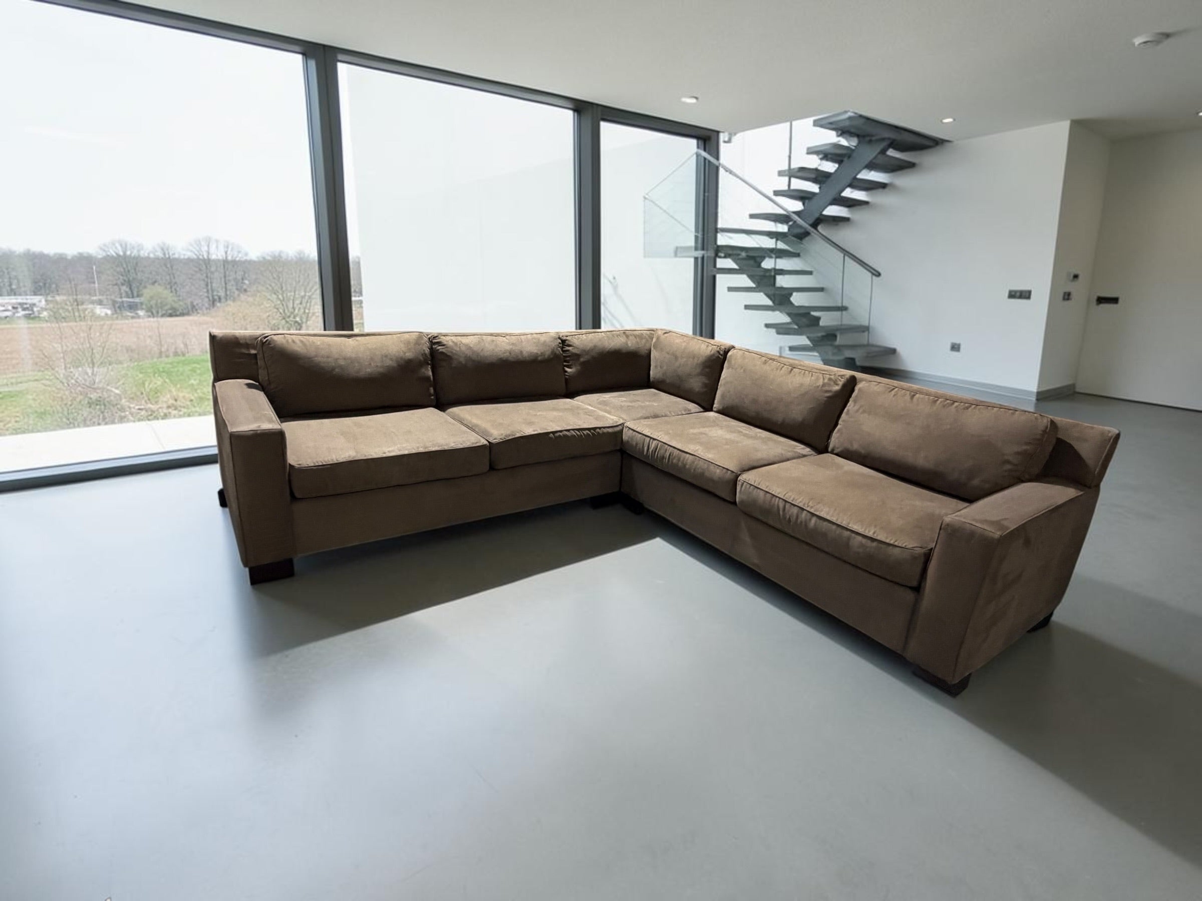 West Elm Urban 95” x 95” L Shape, 3 Piece Sectional in Amalfi Cappuccino Herringbone Microfiber
