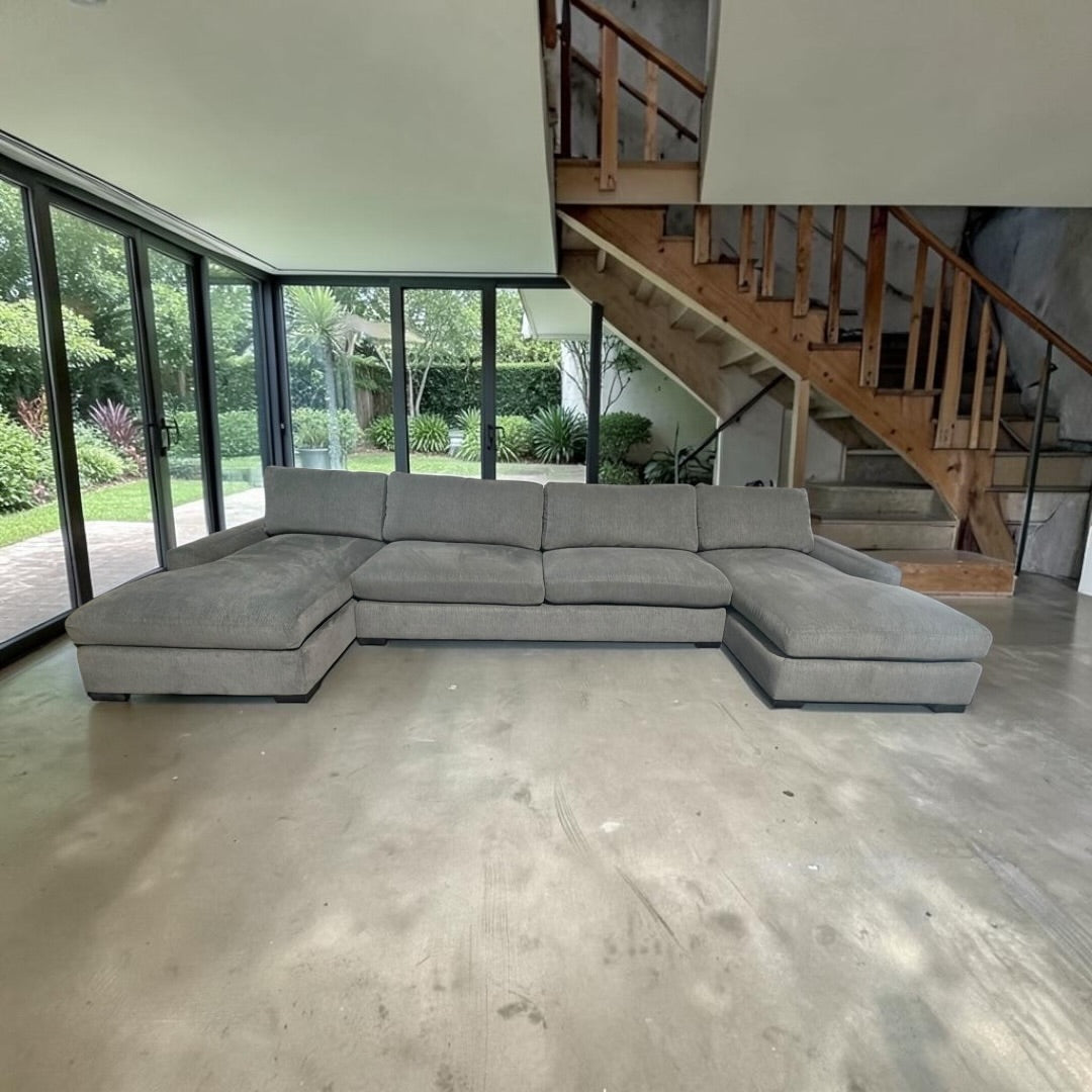 Arhaus Dune 164” 4 Piece Double Sofa Chaise heavy down blend cushions in Cushing fabric.