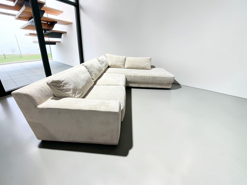 West Elm Dalton 121” Sofa Chaise Sectional in Sand Velvet