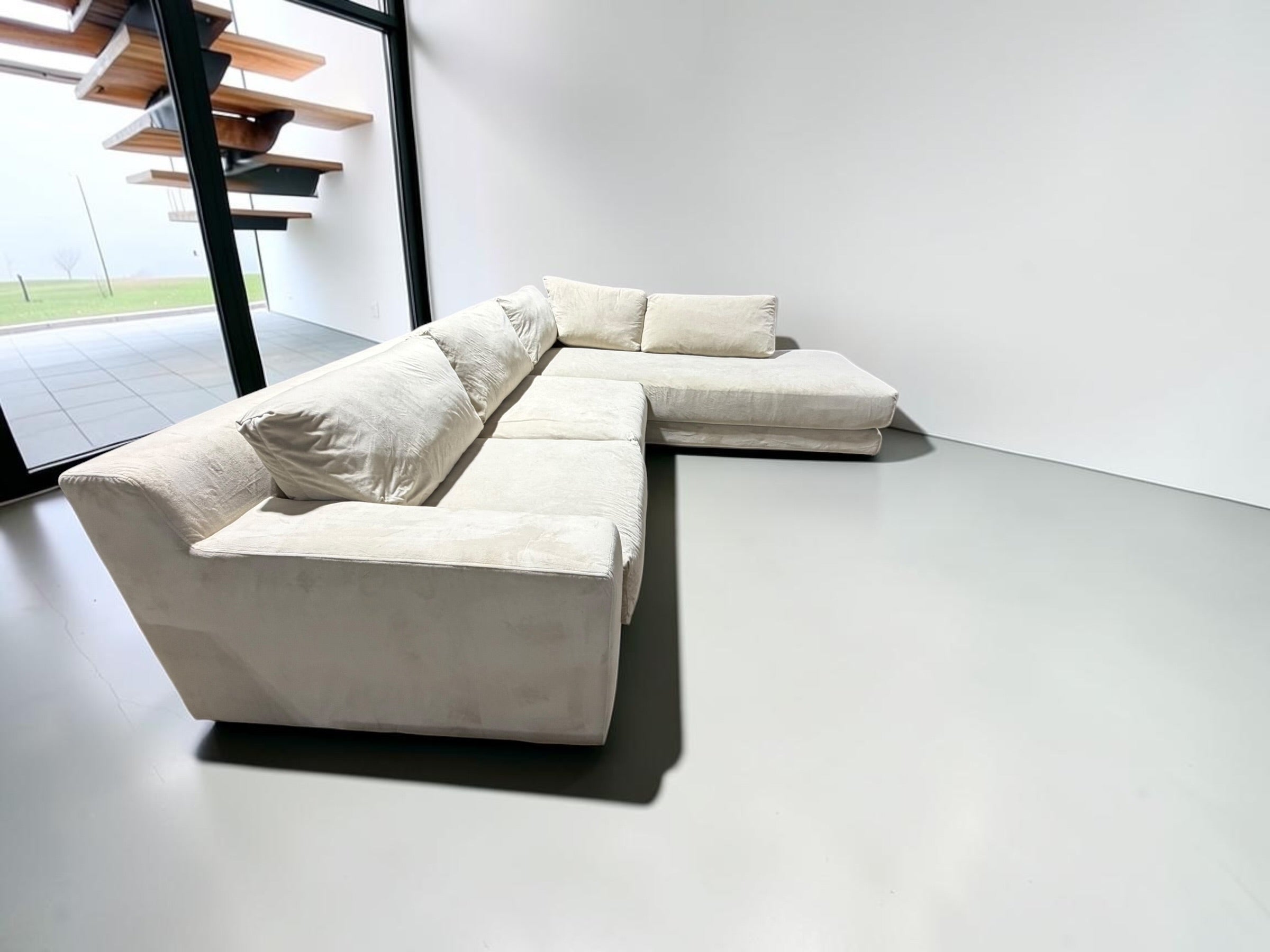 West Elm Dalton 121” Sofa Chaise Sectional in Sand Velvet