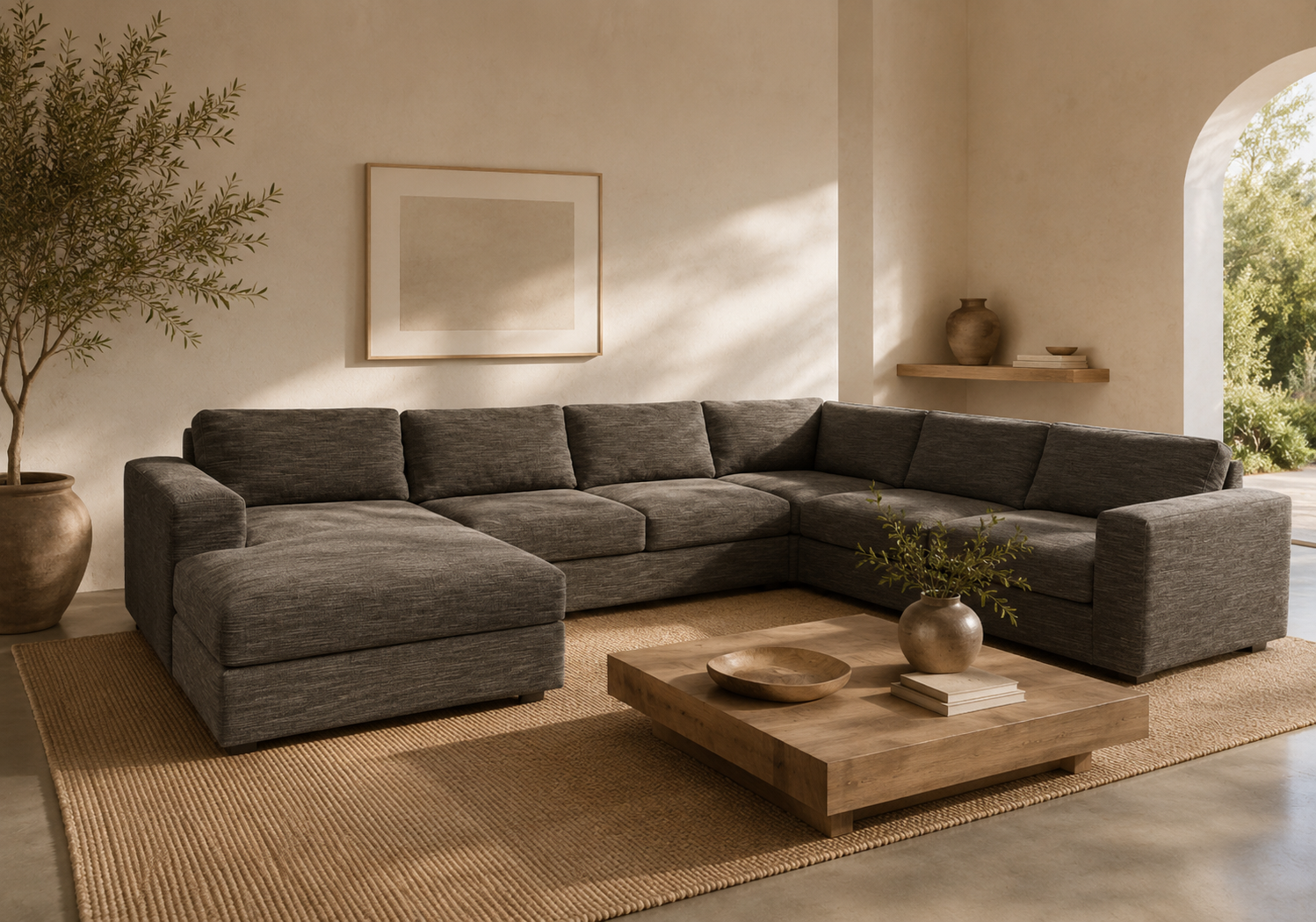 West Elm Urban 143” 4-Piece, U Shape Sofa Chaise Sectional Sofa in Performance Galaxy Charcoal
