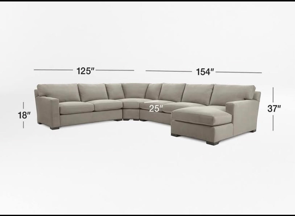 Crate & Barrel Axis 154" Wedge 4 Piece Sectional, Down Blend in Douglas Nickel Herringbone