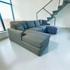 Room & Board York 136” Double Chaise in Sumner Lagoon Slates (greenish blue)