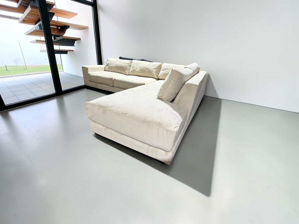 West Elm Dalton 121” Sofa Chaise Sectional in Sand Velvet