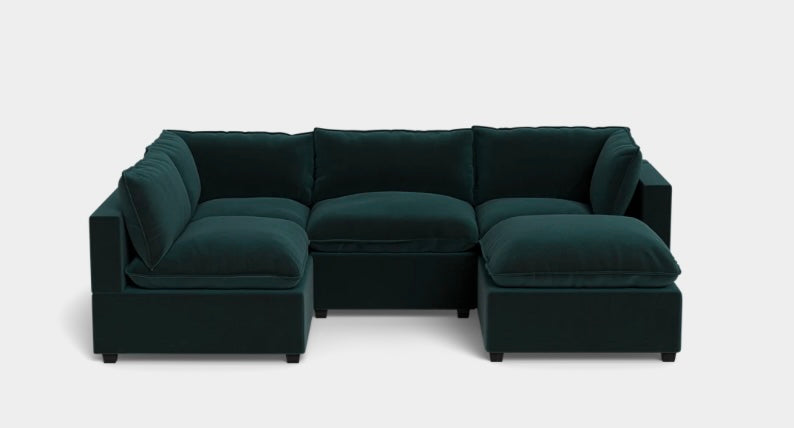 Albany Park Kova 5 Piece Pillow Cushion Modular 5 Piece L-Shape + Storage Ottoman Dark Teal Performance Velvet