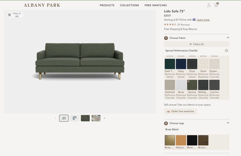 Albany Park Lido 75" Sofa in Spruce Performance Chenille