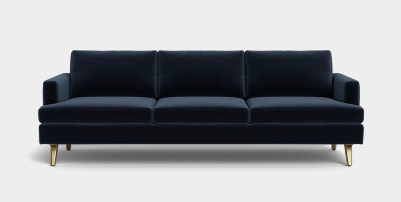 Albany Park Lido 86" Sofa in Navy performance velvet, Walnut feet