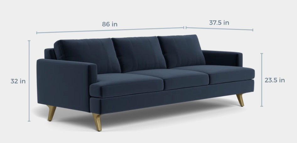 Albany Park Lido 86" Sofa in Navy performance velvet, Walnut feet