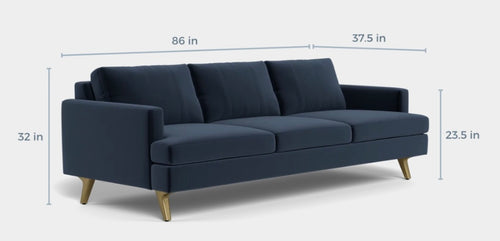 Albany Park Lido 86" Sofa in Navy performance velvet, Walnut feet