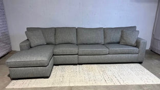 Arhaus Dune 100-124" Sofa Chaise Queen Sleeper Sectional Down Blend Cushions in Linen Weave. Sofa has a 24" extra Armless Chair piece that can be removed or added to make 100" or 124"