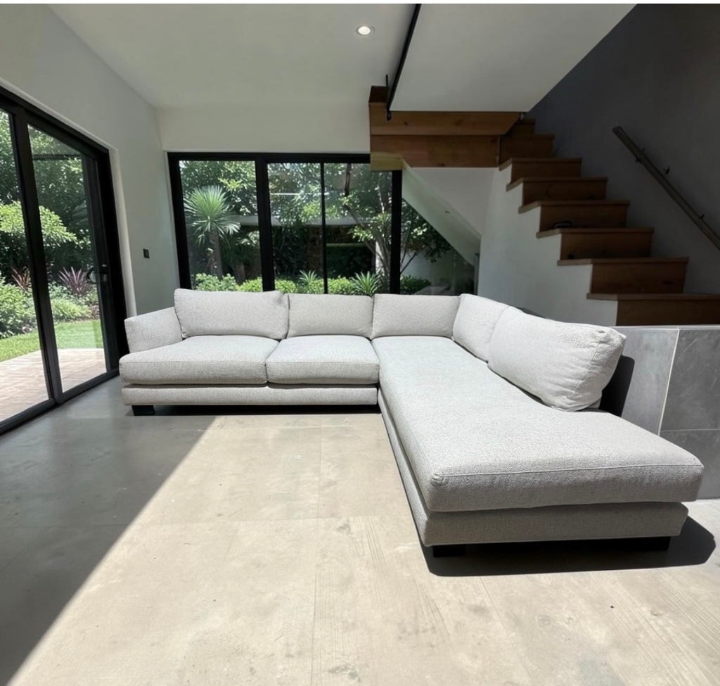 West Elm Haven 108" Bumper Chaise Sectional in Oatmeal Linen Weave