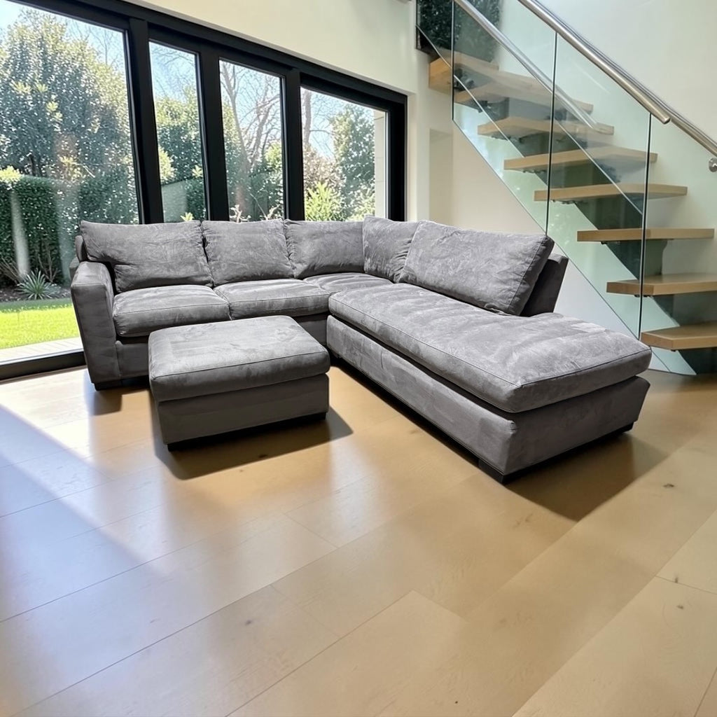 Crate & Barrel Axis L Shape Sectional in Douglas Gray Herringbone