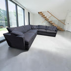 Crate & Barrel Lounge Deep 116” 3-Piece L-Shape Sectional in Taft Cobalt Linen Weave.