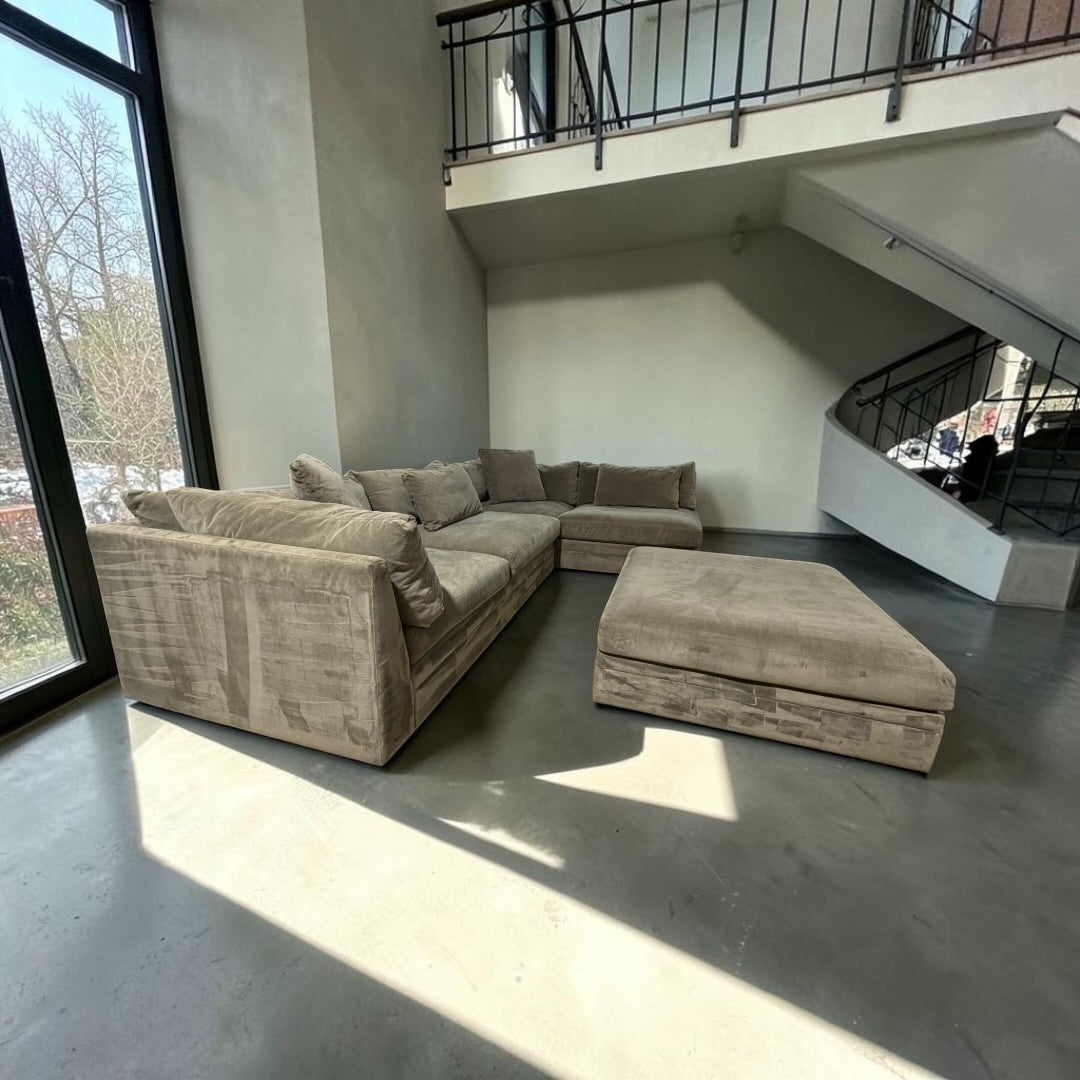Arhaus Pavo 2-
Piece Sectional w/ Ottoman in Adria Sage Performance Microfiber