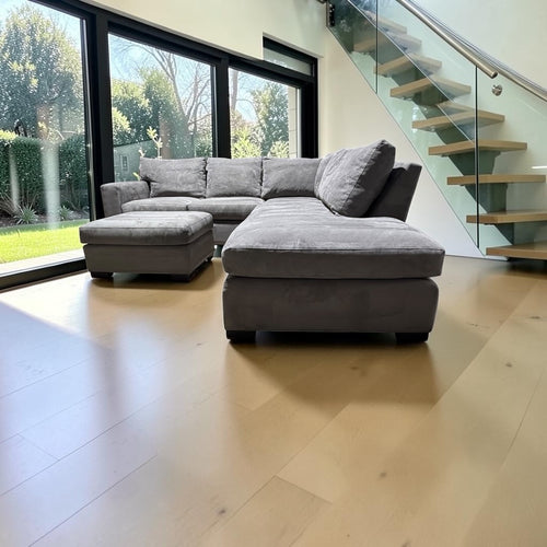 Crate & Barrel Axis L Shape Sectional Sofa in Performance Douglas Gray Herringbone