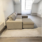 Albany Park 122" Barton Sofa Chaise Sectional in Camel Tan Performance Velvet