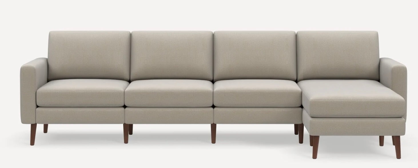 Burrow Nomad King Sectional, Reversible Chaise, Reversible Tuft or Flat Back Cushion in Georgia Clay - Performance Chenille