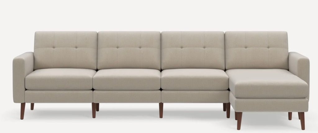 Burrow Nomad King Sectional, Reversible Chaise, Reversible Tuft or Flat Back Cushion in Georgia Clay - Performance Chenille