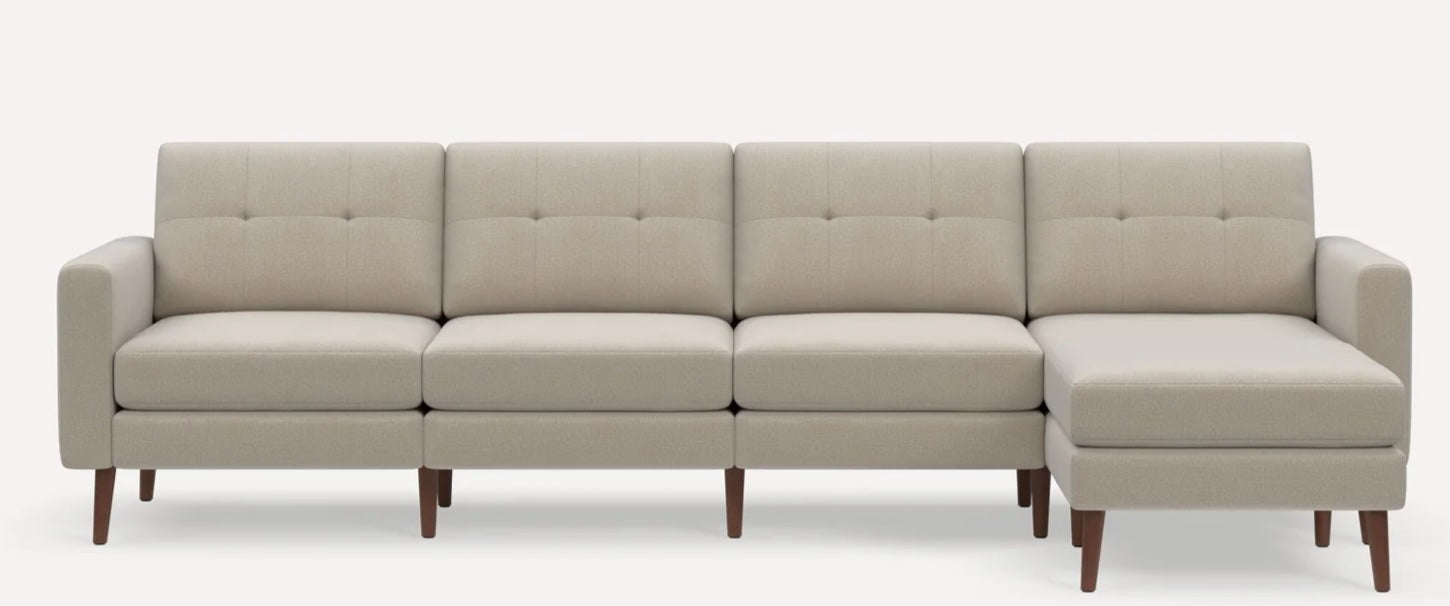 Burrow Nomad King Sectional, Reversible Chaise, Reversible Tuft or Flat Back Cushion in Georgia Clay - Performance Chenille