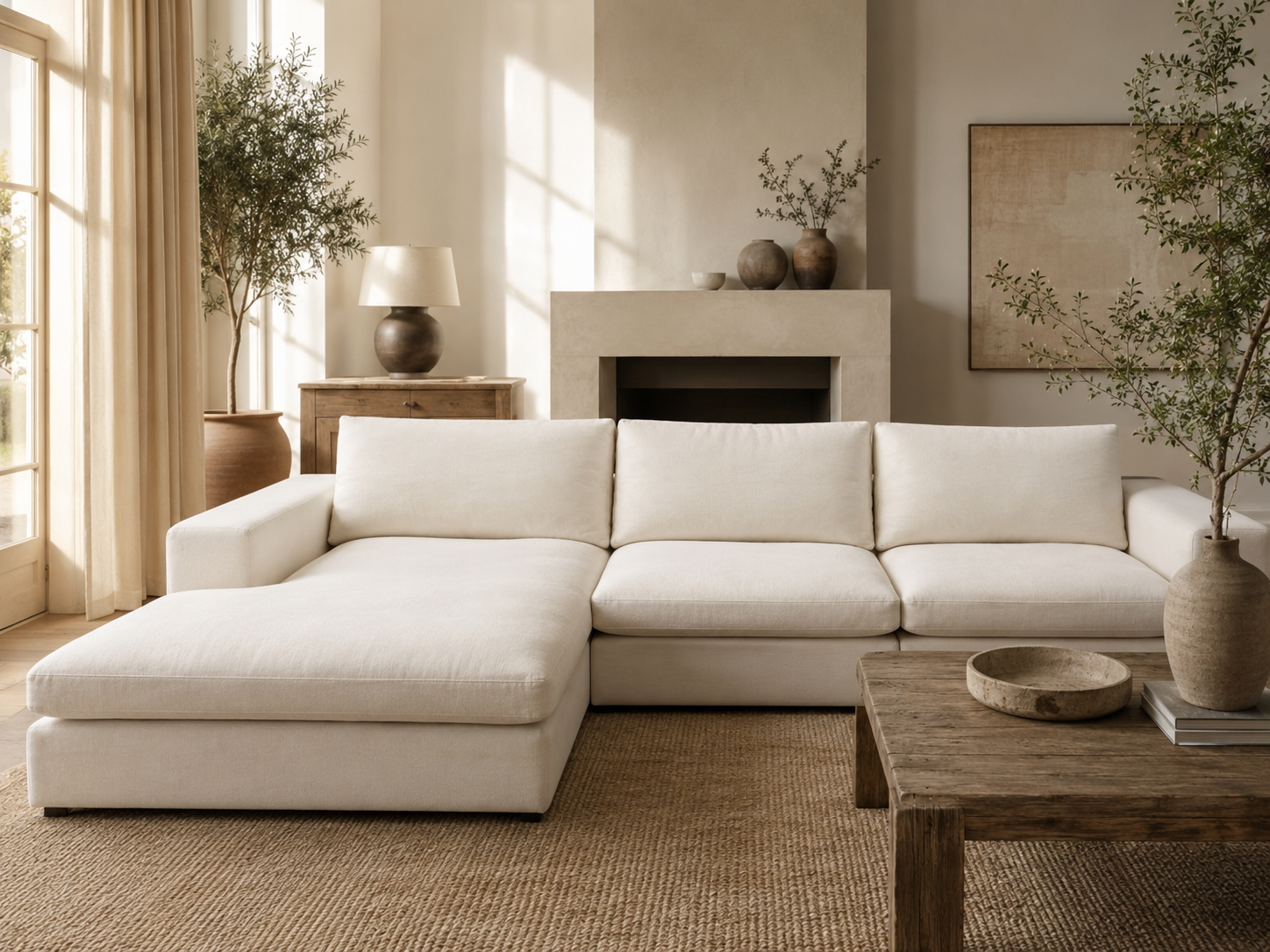 Article Beta 139” Modular 3 Piece Sofa Chaise Sectional in Quartz White